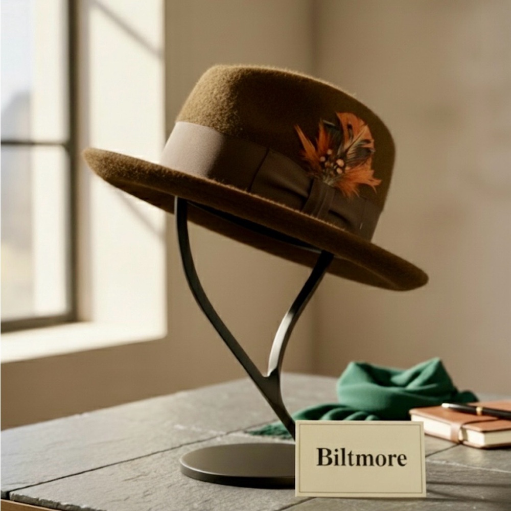 Vintage Biltmore Brown Fur Felt Fedora | Pheasant Feather Detail